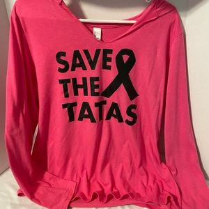 Save the Tata’s Breast Cancer Awareness Long Sleeve Hooded V-neck T shirt, XL